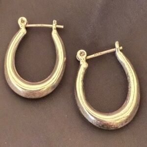 Vintage 925 Sterling Silver Puffed Oval Hoop Earrings